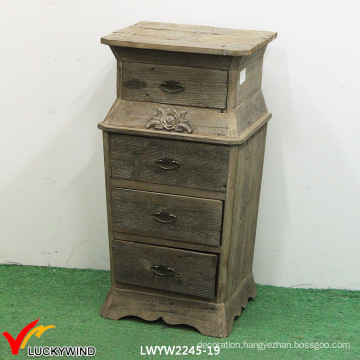 Floral Carved 4 Drawers Wood Filing Cabinet